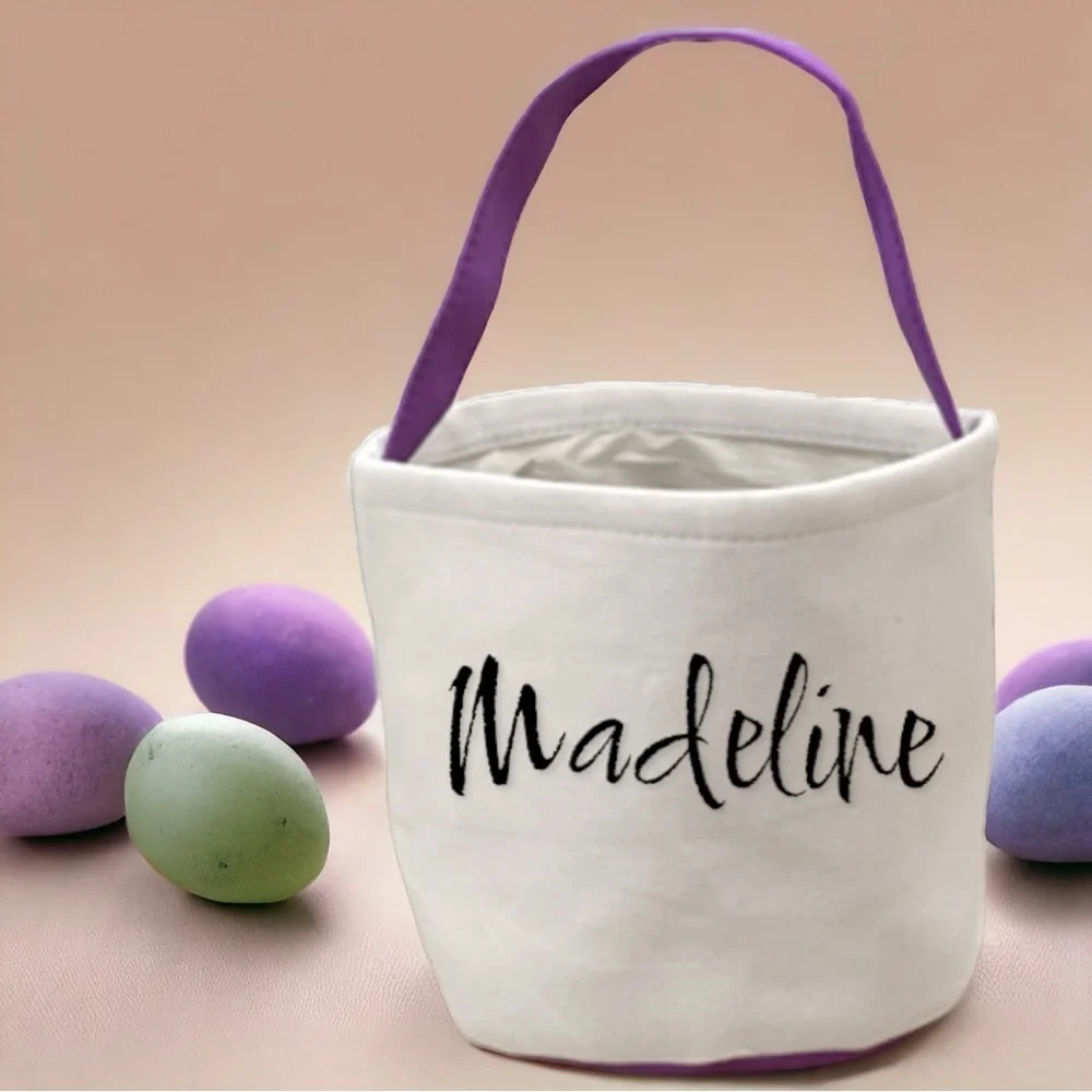 Purple Sequin Canvas Easter Basket for Kids: Personalized Bunny Tote